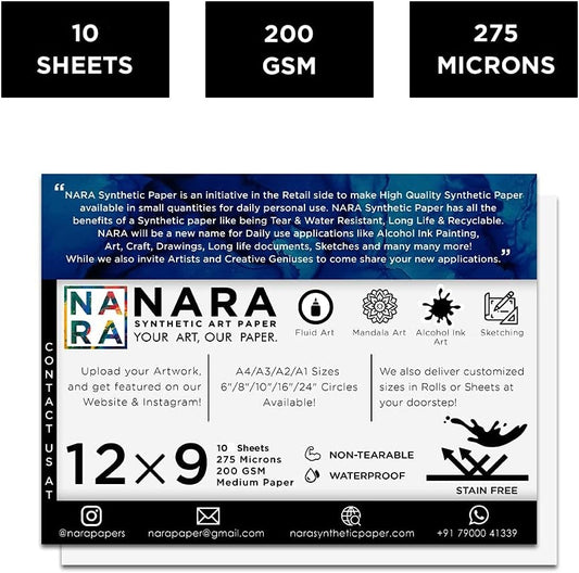 NARA Synthetic Paper For Alcohol Ink Painting 酒精水墨畫用合成紙 275 μm 12” x 9” (A4)