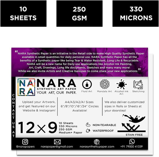 NARA Synthetic Paper For Alcohol Ink Painting 酒精墨水繪畫合成紙 330 μm 12” x 9” (A4)