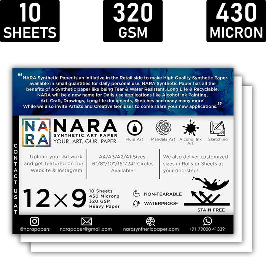 NARA Synthetic Paper For Alcohol Ink Painting 酒精水墨畫用合成紙 430 μm Heavy paper 12” x 9” (A4)