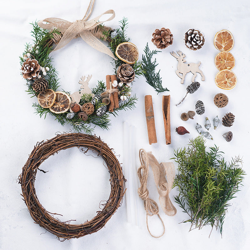 Christmas Wreath DIY Set F Christmas wreath rattan circle handmade material package - 20/25cm