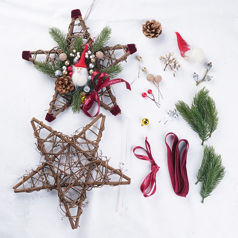 Christmas Wreath DIY Set S2 Christmas Wreath Vine Wreath Handmade Material Pack - 25cm (Star Shape)