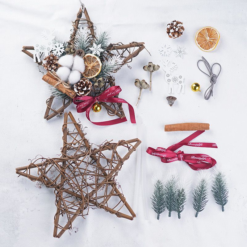 Christmas Wreath DIY Set S1 Christmas Wreath Vine Wreath Handmade Material Pack - 25cm (Star Shape)