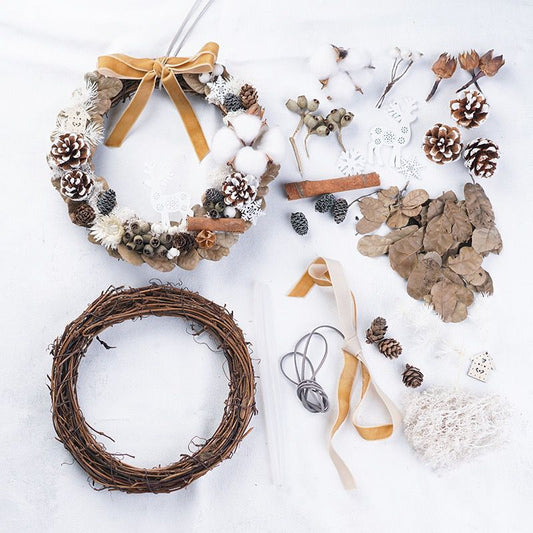 Christmas Wreath DIY Set E Christmas Wreath Rattan Wreath Handmade Material Pack - 20cm