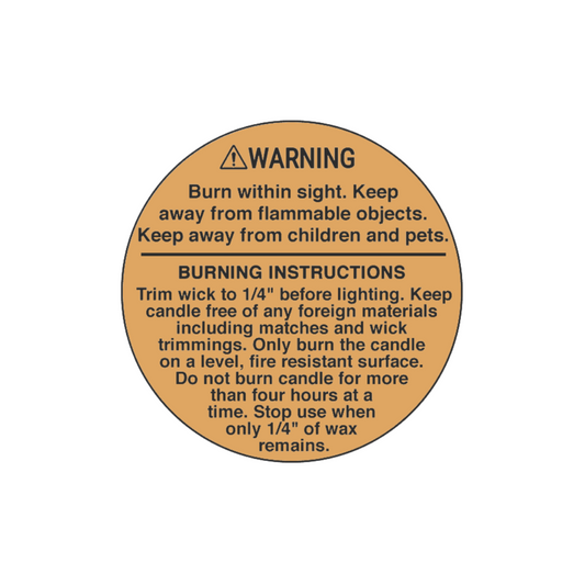Kraft English Candle Warning Label 牛皮色英文蠟燭警告貼紙