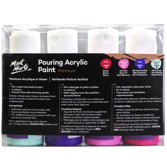 Mont Marte Pouring Acrylic Paint 60ml 4pc Set - Aurora Aurora theme acrylic fluid paint