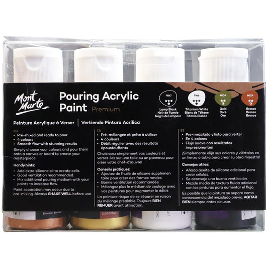 Mont Marte Pouring Acrylic Paint 60ml 4pc Set - Celestial Heavenly themed acrylic fluid paint