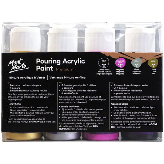 Mont Marte Pouring Acrylic Paint 60ml 4pc Set - Cosmic cosmic theme acrylic fluid paint