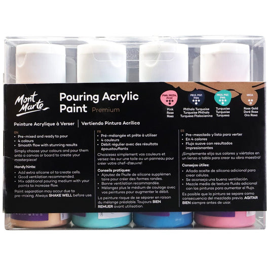 Mont Marte Pouring Acrylic Paint 60ml 4pc Set - Flamingo Flamingo themed acrylic fluid paint