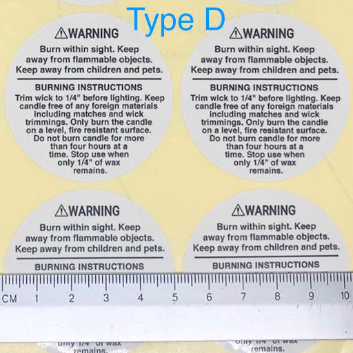 White English Candle Warning Label 白色英文蠟燭警告貼紙