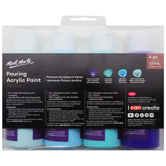 Mont Marte Pouring Acrylic Paint 120ml 4pc Set - Marina 海洋主題丙烯流體畫顏料