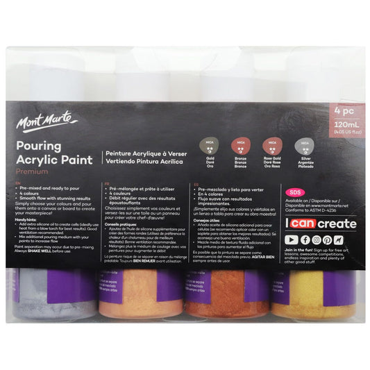 Mont Marte Pouring Acrylic Paint 120ml 4pc Set - Metallic 金屬主題丙烯流體畫顏料