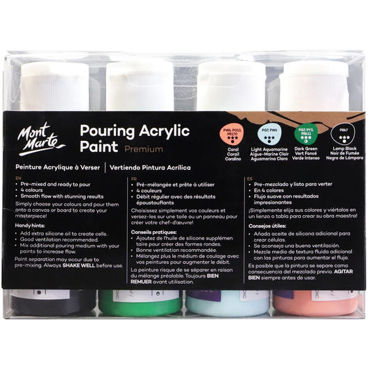 Mont Marte Pouring Acrylic Paint 60ml 4pc Set - Rainforest Rainforest themed acrylic fluid paint
