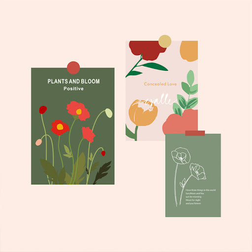Hand drawn flowers poster cards 手繪花朵海報卡 (一共6張)