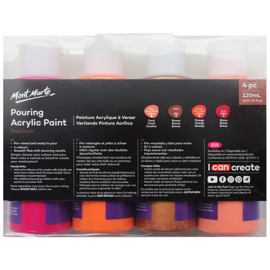 Mont Marte Pouring Acrylic Paint 120ml 4pc Set - Coral Coral theme acrylic fluid paint