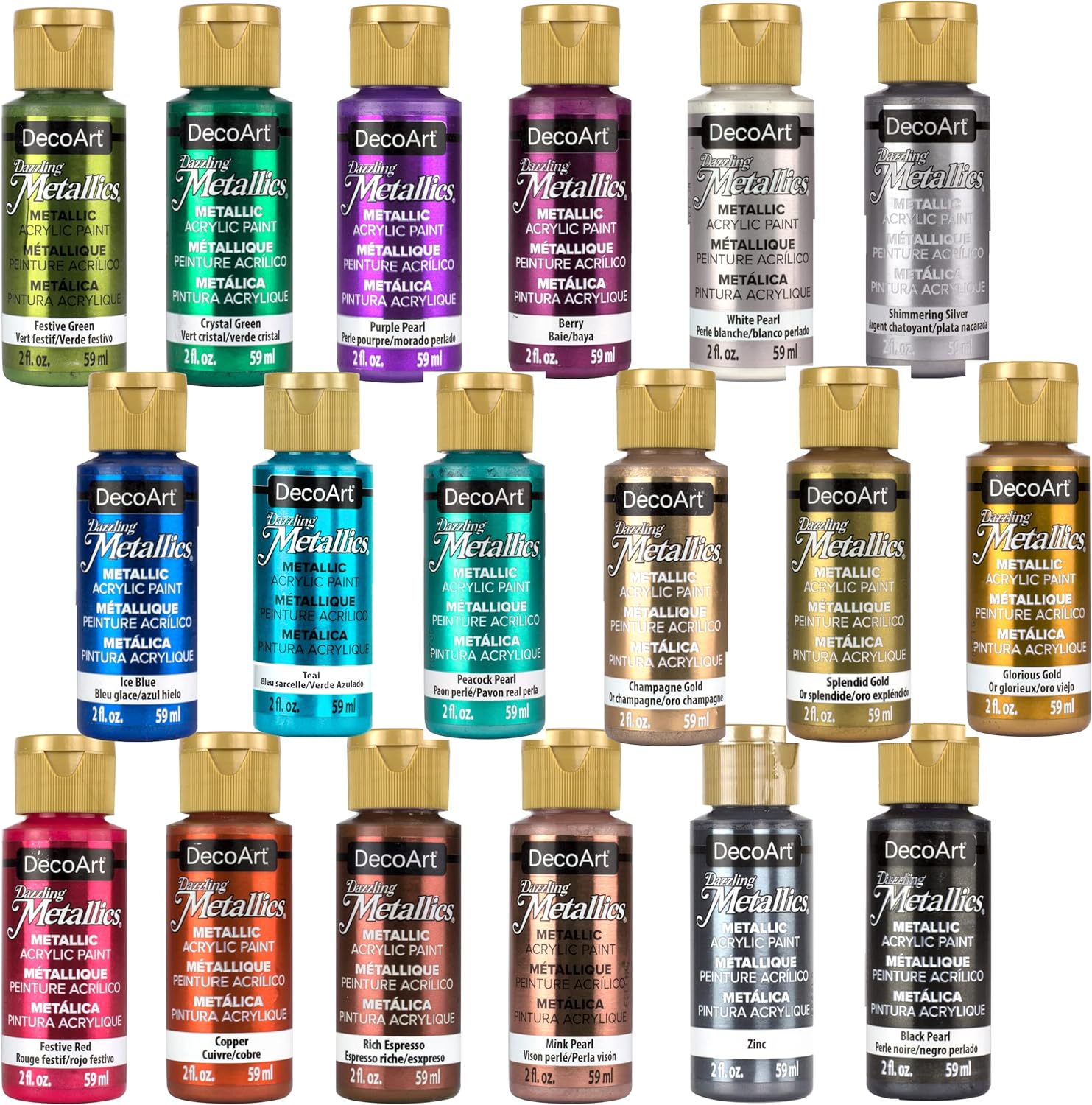 Deco Art Acrylics Paint 18 Metallic Colors Set 石膏香氛丙烯顏料 18金屬顏色套裝 ...
