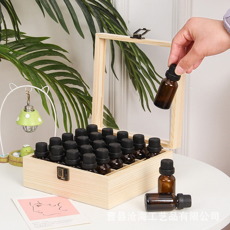 21 Slots Hand Carry Wooden Oil Bottle Storage Box 21 Slots Hand Carry Wooden Oil Bottle Storage Box