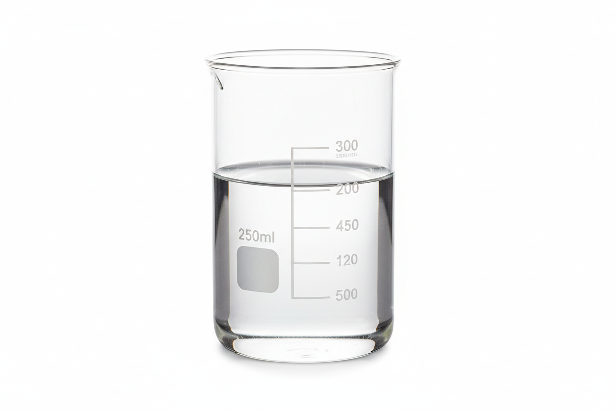 clear liquid in a beaker with no background