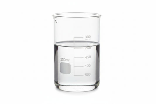 clear liquid in a beaker with no background