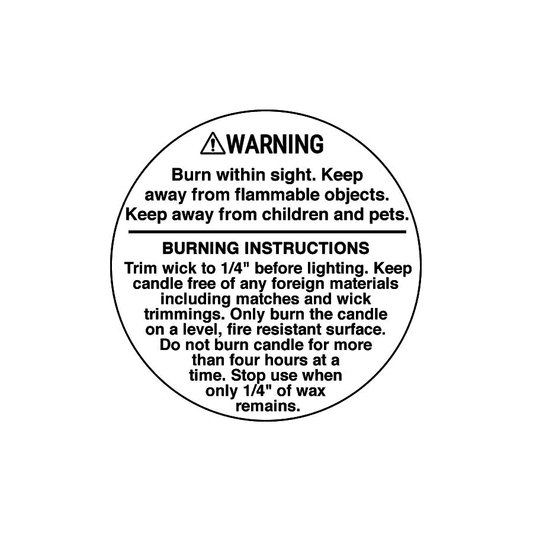White English Candle Warning Label 白色英文蠟燭警告貼紙