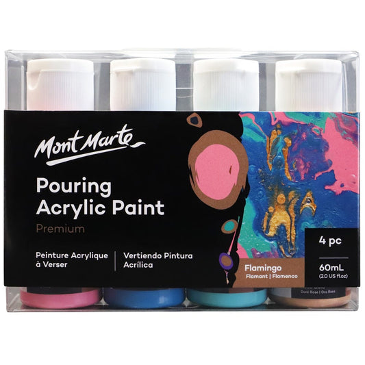Mont Marte Pouring Acrylic Paint 60ml 4pc Set - Flamingo 紅鶴主題丙烯流體畫顏料