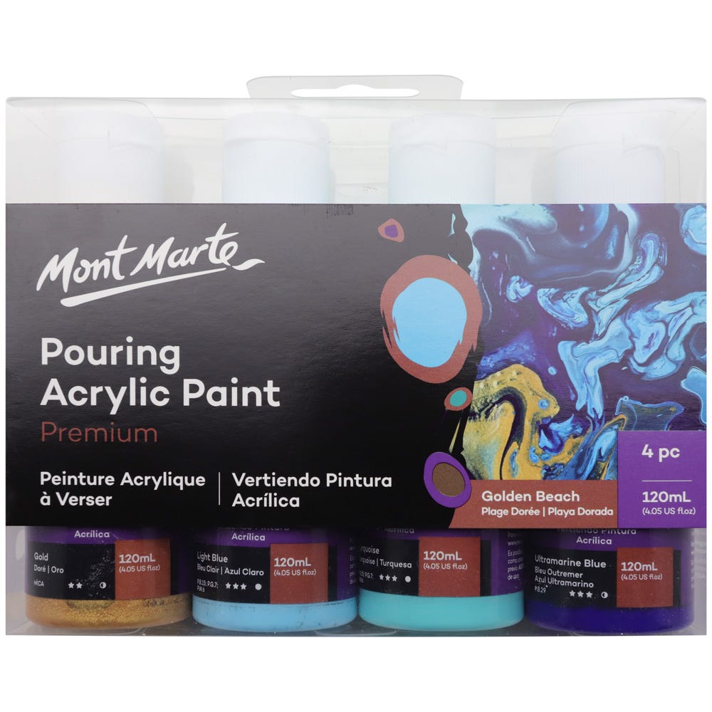 Mont Marte Pouring Acrylic Paint 120ml 4pc Set - Golden Beach  黃金沙灘主題丙烯流體畫顏料