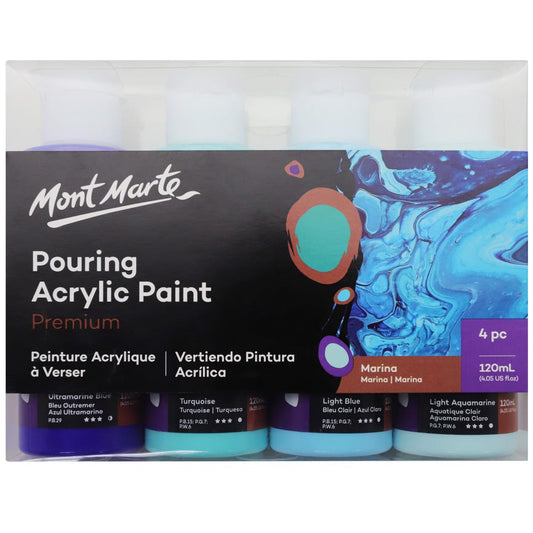 Mont Marte Pouring Acrylic Paint 120ml 4pc Set - Marina 海洋主題丙烯流體畫顏料