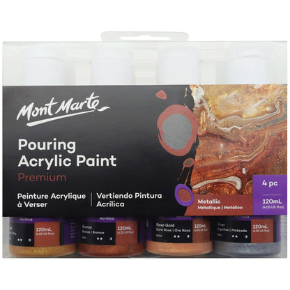 Mont Marte Pouring Acrylic Paint 120ml 4pc Set - Metallic  金屬主題丙烯流體畫顏料