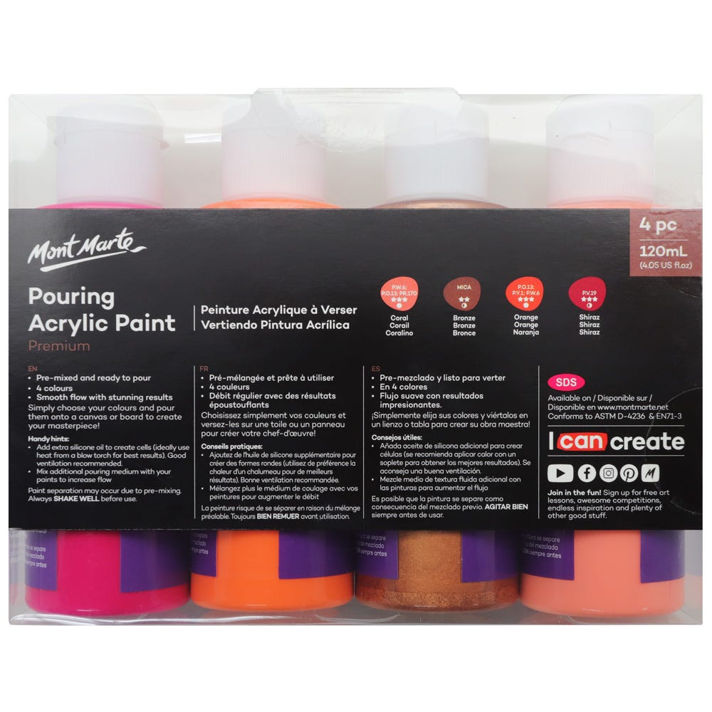 Mont Marte Pouring Acrylic Paint 120ml 4pc Set - Coral 珊瑚主題丙烯流體畫顏料