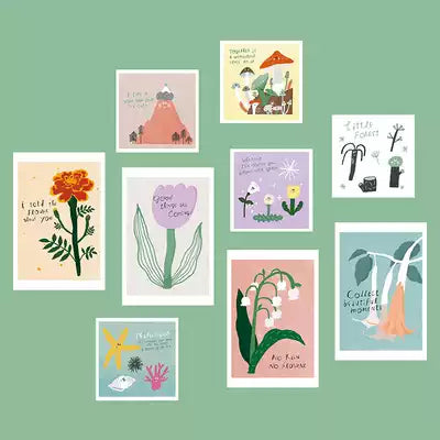 Plants Flower illustration Cards photoprops 植物花朵插畫卡片攝影道具 (一共9張單面)