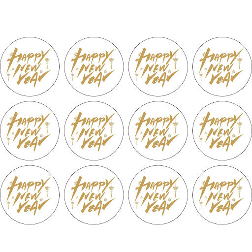 Sticker 貼紙 [ST-N03] - HAPPY NEW YEAR Golden Round sticker 新年快樂圓形燙金貼紙 5張 /set